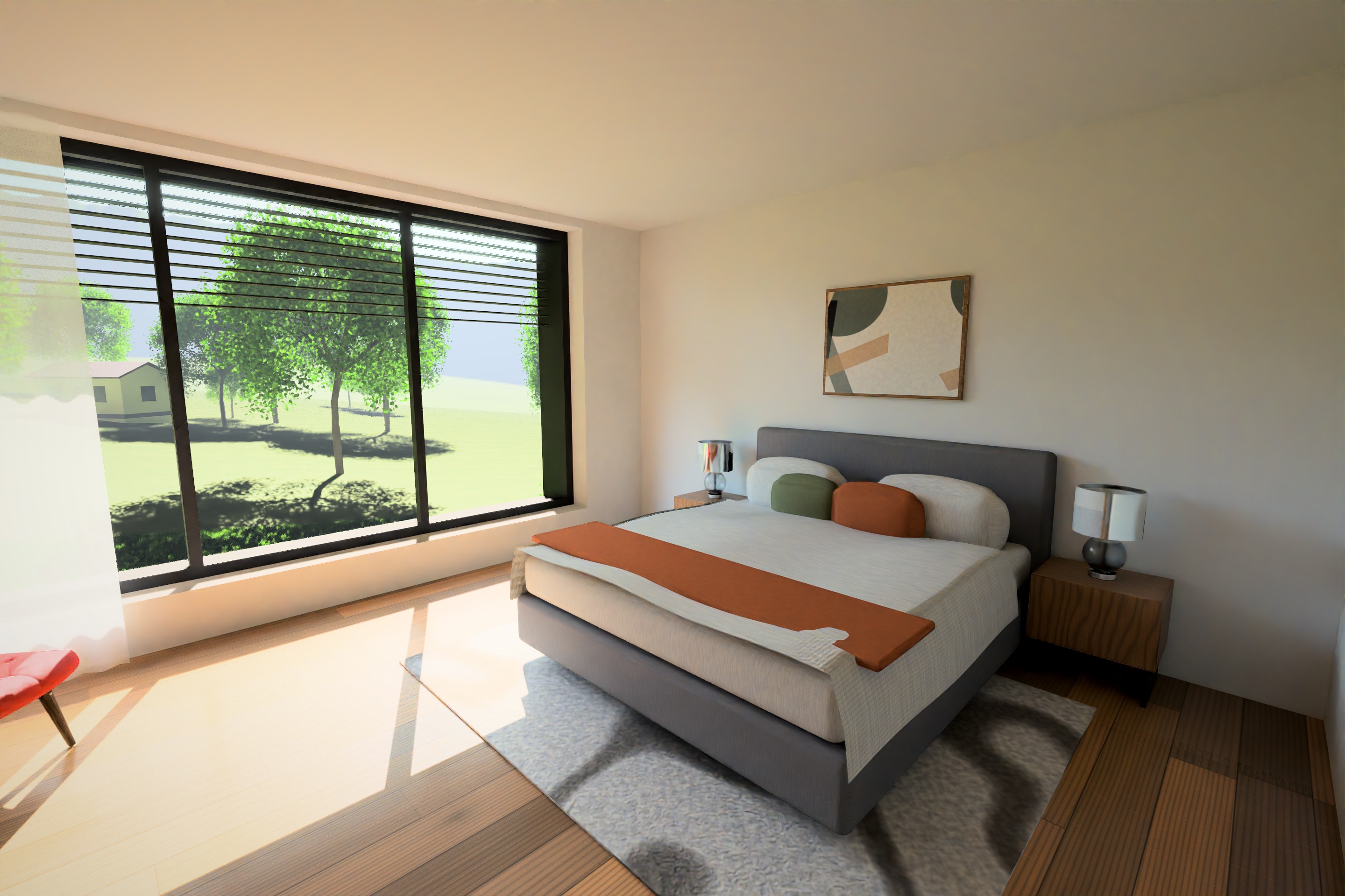 Schlafzimmer im Obergeschoss, gartenseitig