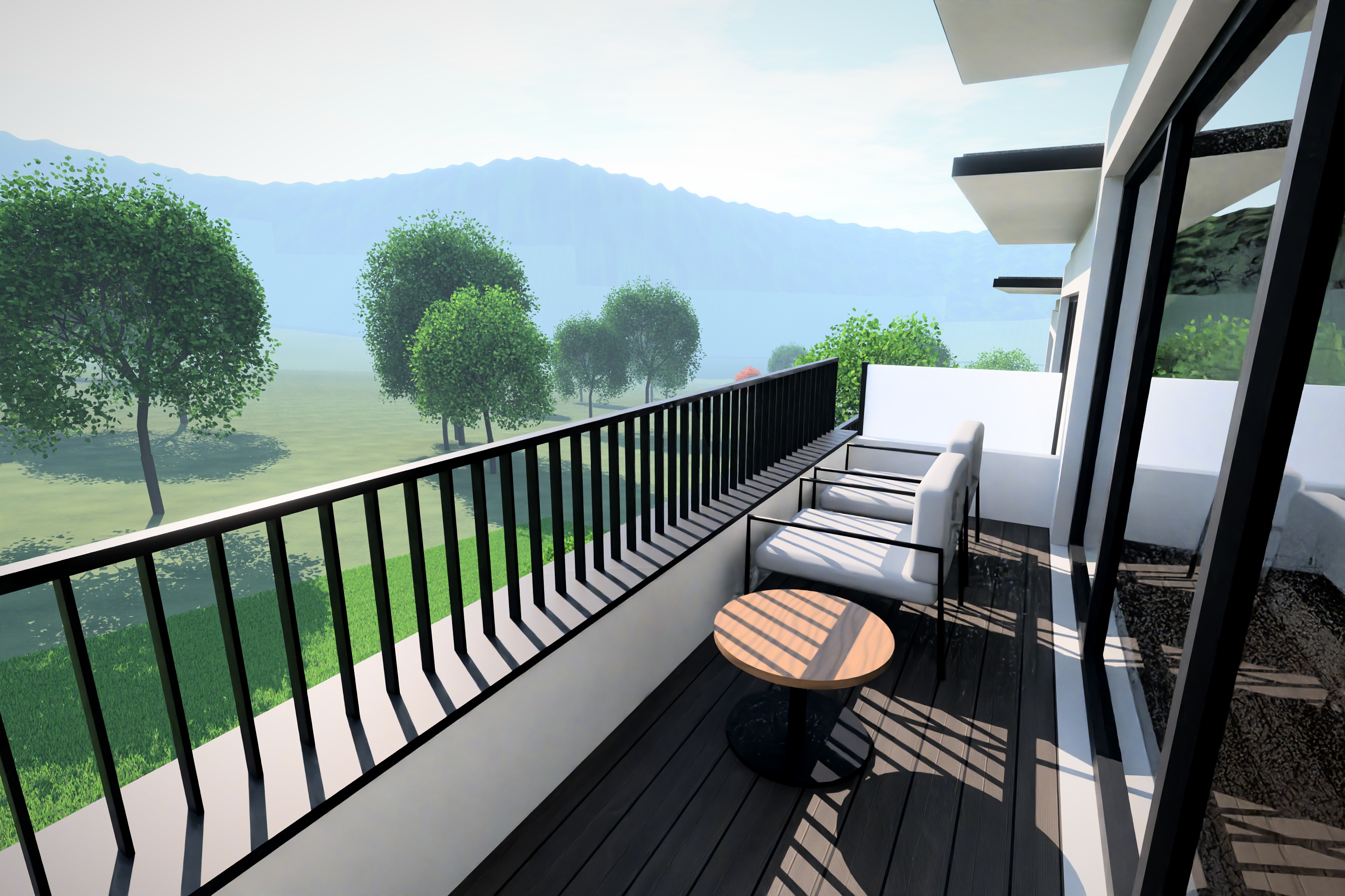 Dachterrasse am Studio, Gartenseite mit Morgensonne