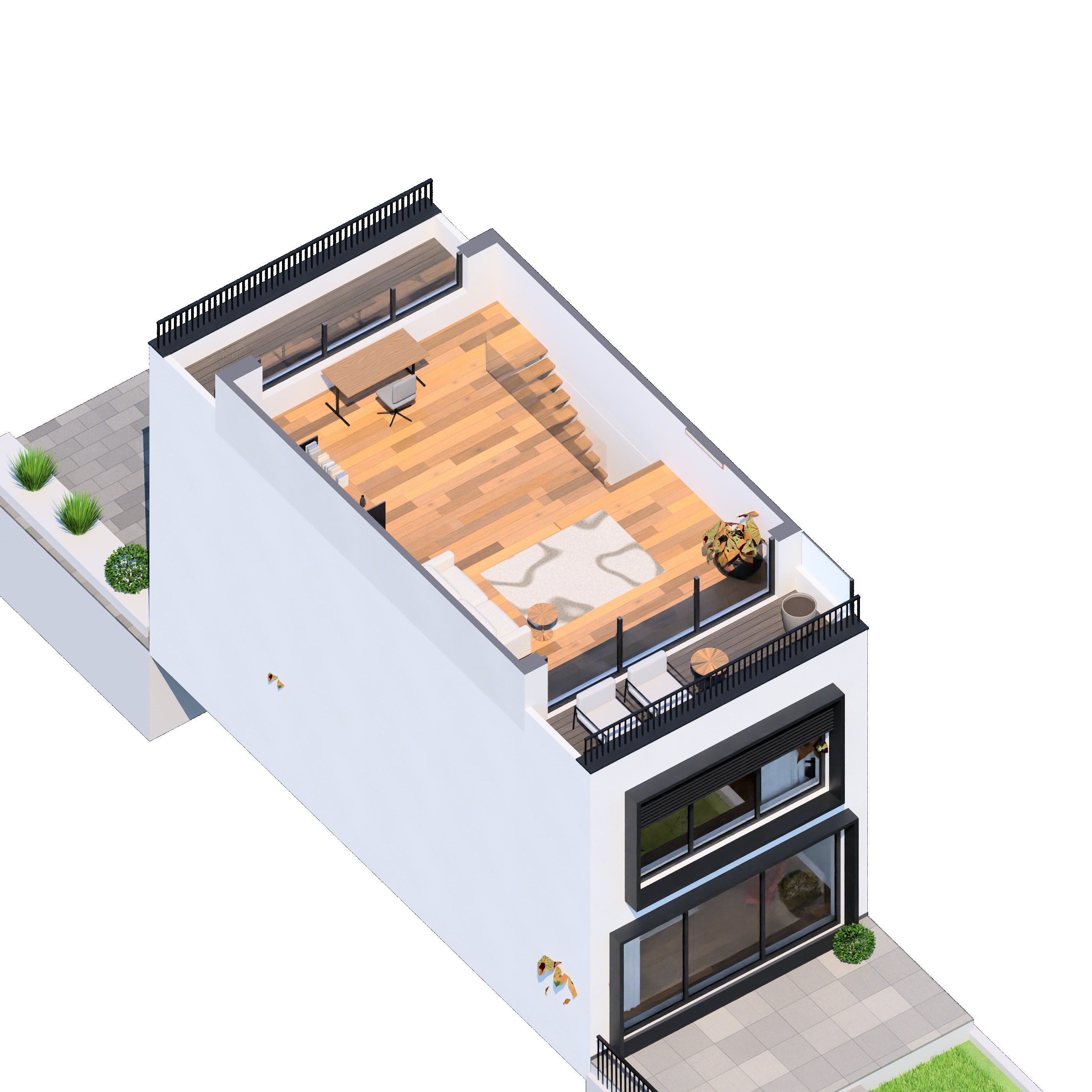 3D-Grundriss des Staffelgeschosses von Reihenhaus 7