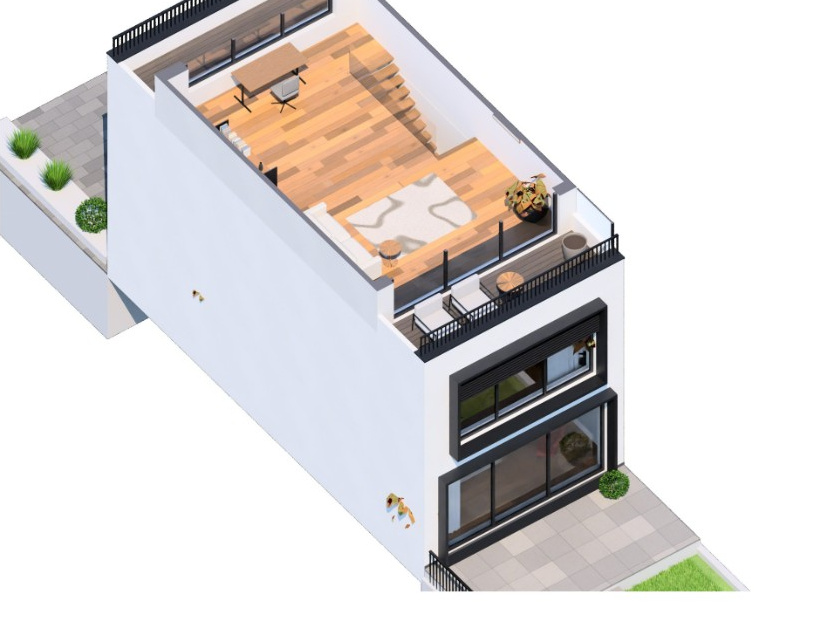 3D-Grundriss des Staffelgeschosses von Reihenhaus 5